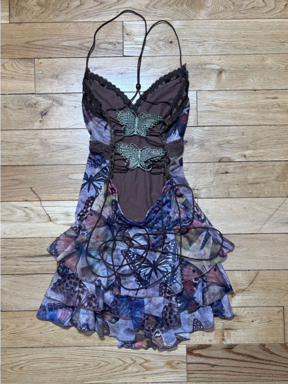 ROMWE Butterfly Fairycore Dress Cottagecore Lace Up Ruffle Mini Dress - Picture 4 of 5